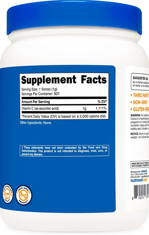 Nutricost Ascorbic Acid Powder (Vitamin C) 2 LBS - Non-GMO, Gluten Free