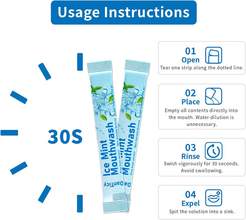 Packets, 20 Packets Mouthwash Travel Size, Alcohol-Free Mouthwash, Portable, Fresh Breath, Mini Ice Mint, Individual