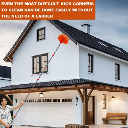 20 Feet High Reach Duster Kit with 2-14 ft Extension Pole and Microfiber Feather Duster Cleaner for Home Cleaning