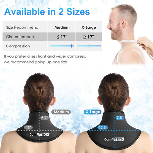 ComfiTECH Gel Ice Pack Wrap for Neck, Reusable Cold Compress for Sports Injuries, Medium, Black
