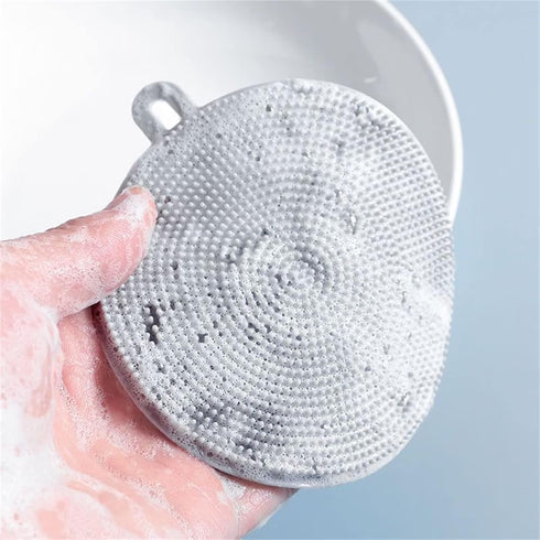 4PCS Silicone Dish Scrubber, Multipurpose Round Silicone Sponges Reusable Dish Brush Dish Brush for Kitchen Dish Dishes Fruits Vegetables(Gray) by Typutomi