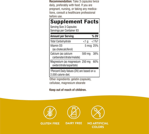 Nature’s Way Calcium-Magnesium-Vitamin D3 - Bone Health & Muscle Function - Gluten & Dairy Free - 250 Capsules