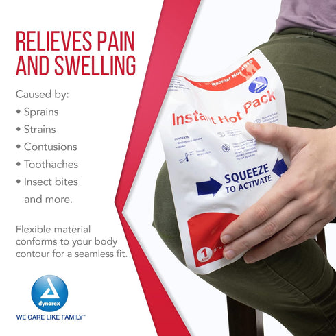 Dynarex Instant Hot Packs, Single-Use Heat Packs, 5"x 9", 1 Case of 24 for Muscle Cramps and Injuries