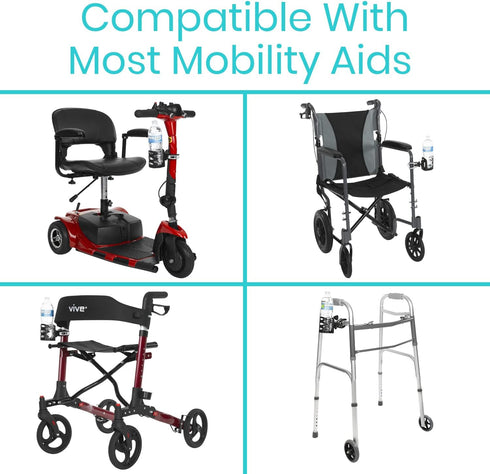 Vive Cup Holder for Walker, Wheelchair, Accessories, Stroller, Adults, Bike, Boat, Desk, Mobility Scooter, Rollator