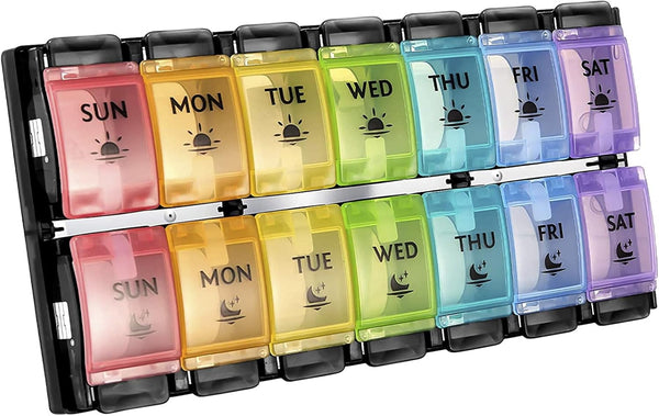 FGcase AM PM Weekly 7 Day Pill Organizer - Large Daily Pill Cases with Easy Push Button, Pill Reminder Container for