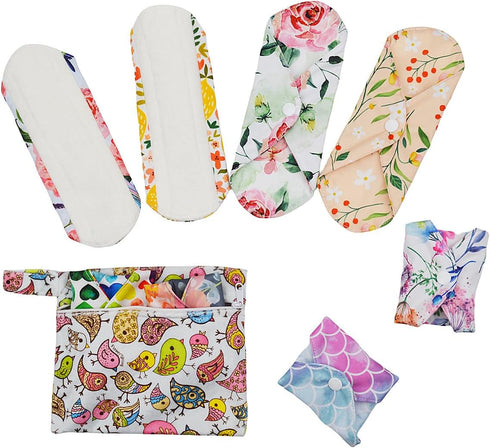 ReUseLife 12 8 inch Pieces Cloth Menstrual Pads,Reusable Sanitary Pads,Size Panty Liner,Unscented