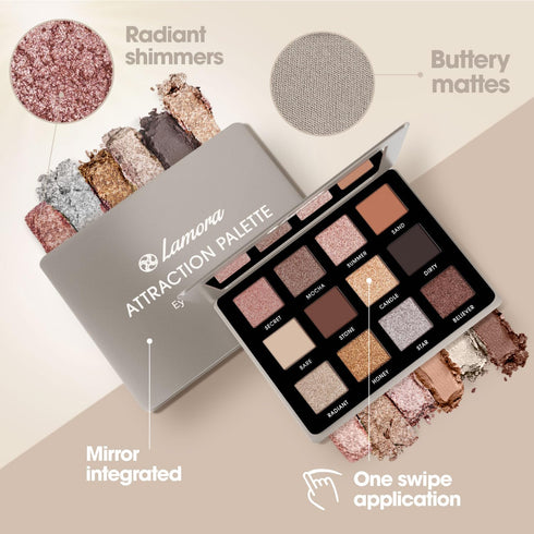 Lamora Nude Neutral Eyeshadow Palette, 12 Natural Highly Pigmented Shades, Travel Size Makeup Palette with Mirror