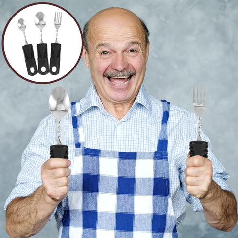 SOLUSTRE 3pcs Adaptive Utensils Easy Grip Silverware Built Up Bendable Fork Teaspoon Tablespoon Eating Feeding Utensil Assist Tableware for Elderly People Disability by SOLUSTRE