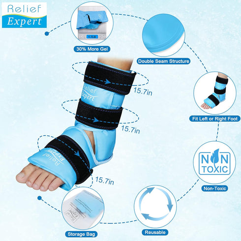 Relief Expert Ankle Foot Ice Pack Wrap - Reusable Gel Cold Pack with Compression Therapy, Heel Ice Pack for Achilles