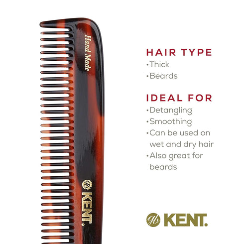 Kent R9T All Coarse Detangling Comb, Wide Teeth Dressing Table Comb for Thick Curly Wavy Hair
