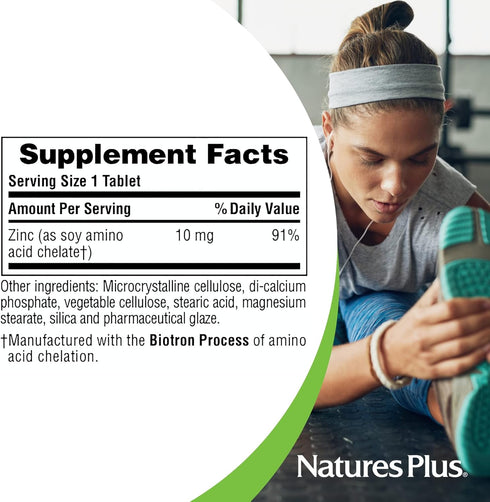 NaturesPlus Zinc Tablets, 10 mg, 90 Vegetarian Supplements, Immune System Supplement for Cellular Growth & Repair