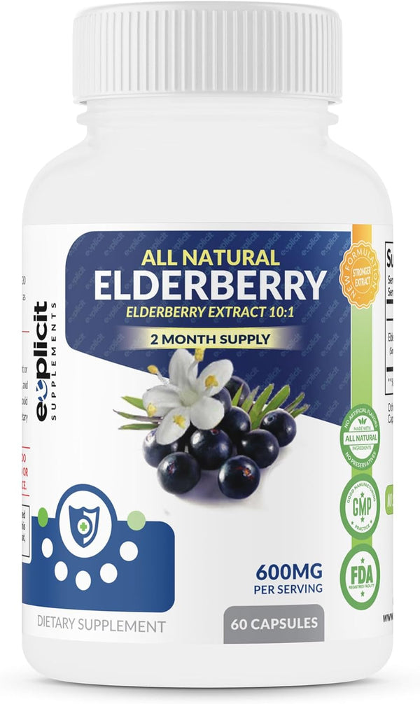 All Natural Elderberry Supplement - 1200mg Extra Strength Capsules for Immune Health, Made in USA