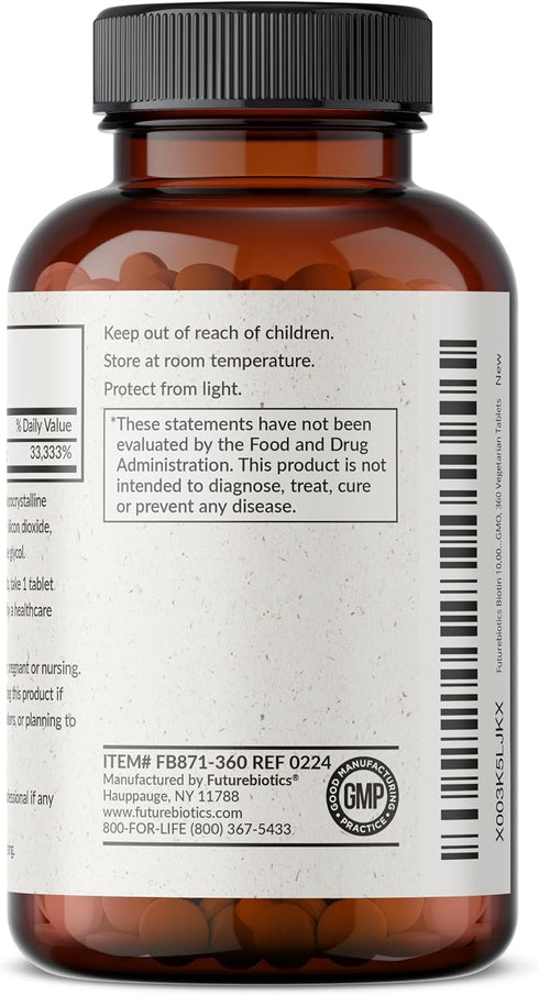 Futurebiotics Biotin 10,000 MCG High Potency Tablets, Supports Healthy Hair, Skin & Nails, 360 Vegetarian