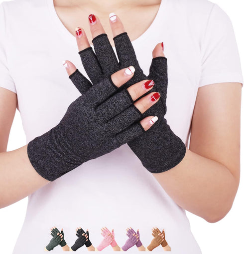 DISUPPO Arthritis Compression Gloves, Fingerless Hand Gloves for Pain Relief from Rheumatoid, Carpal Tunnel (L, Black)