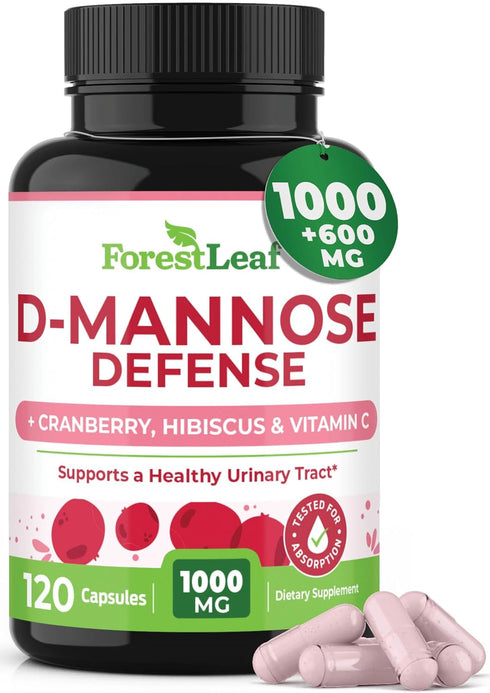 ForestLeaf D Mannose 1000mg Capsules - D-Mannose with Cranberry, Hibiscus & VIT C for Urinary Tract Health