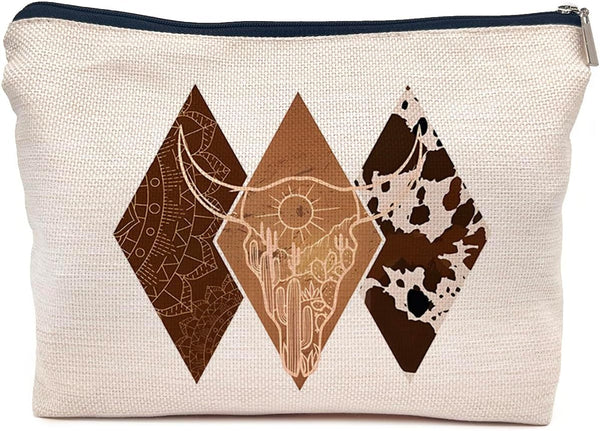 Western Gifts Makeup Bag - Geometric Cosmetic Bags, Cowgirl Gifts, Western Stuff for Women