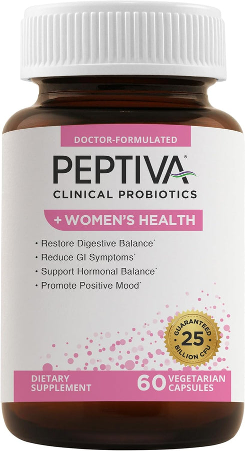 Peptiva Probiotics for Women's Health - Women's Probiotic and Digestive Support, 25 Billion CFU, Multi-Strain Probiotic, Lactobacillus Acidophilus, Bifidobacterium - 60 Vegetarian Capsules