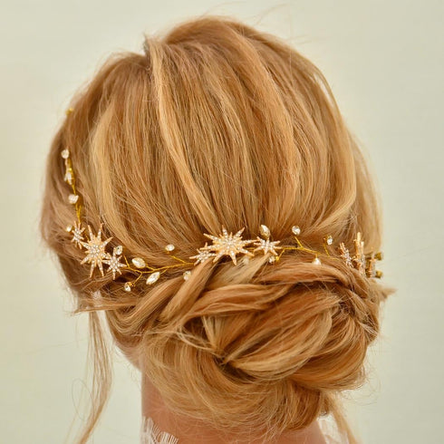 Yean Gold Star Wedding Hair Vine, Rhinestone Headpiece and Crystal Bridal Hair Accessories for Women
