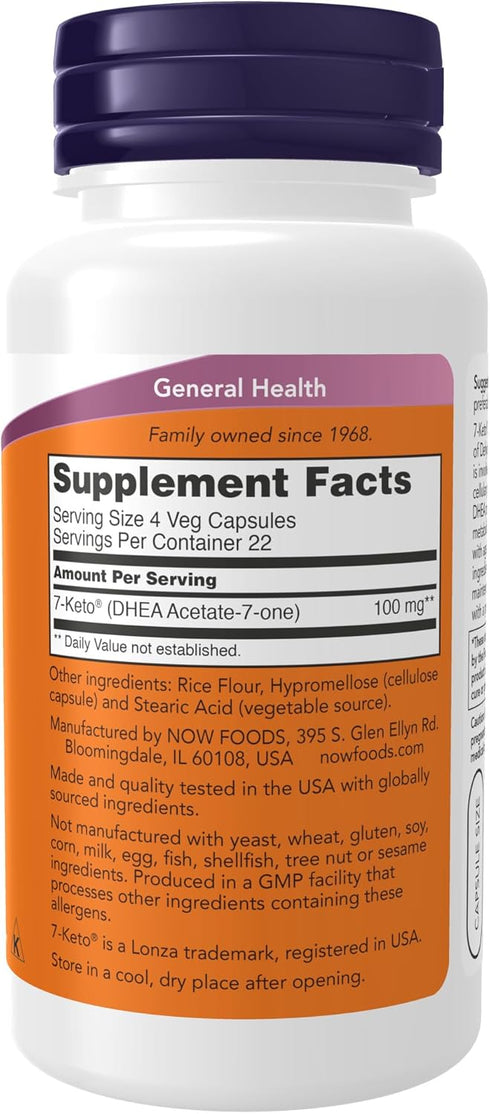 NOW Foods 7-Keto (DHEA Acetate-7-one) 25 mg, Weight Management*, 90 Veg Capsules