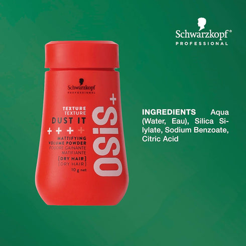 OSiS+ Dust It - Mattifying and Texturizing Volume Powder, Long-Lasting Hold, Strong Control for Different Hair Styles