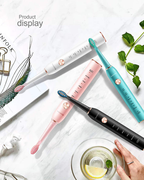 Electric Toothbrush for Adults, 5 Modes, 38,000 VPM Rechargeable, Dupont Brush Heads, Travel-Friendly, 1 Handle, Pink