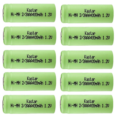 Kastar 10Pcs Rechargeable Ni-MH Battery 2/3AAA 1.2V 400mAh Flat Top for Solar Light