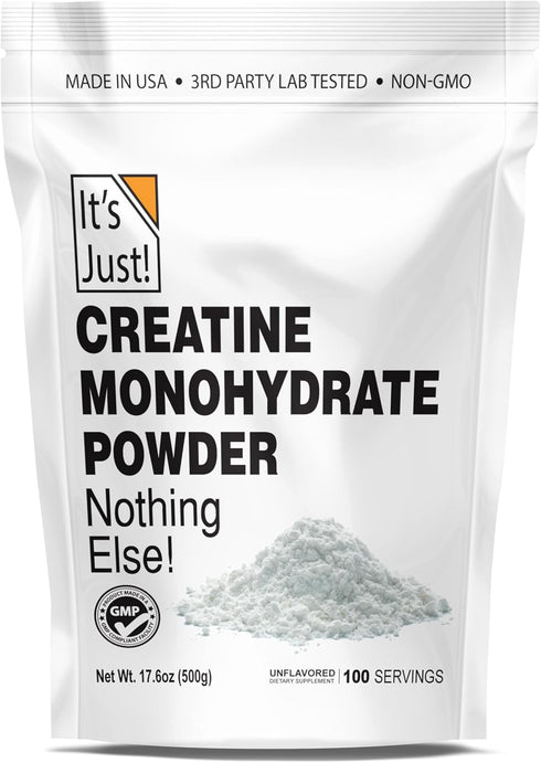 It's Just! Creatine Monohydrate Powder, Pure Creatine Powder, Made in USA, 5g Per Serving, No Fillers, Unflavored (500g