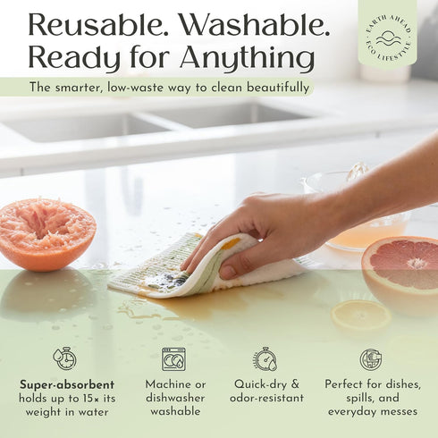Set 6 Pack Swedish Dishcloths Floral Designs Gift Reusable Compostable Cellulose Sponge Cloth Eco-Friendly Paper Towel