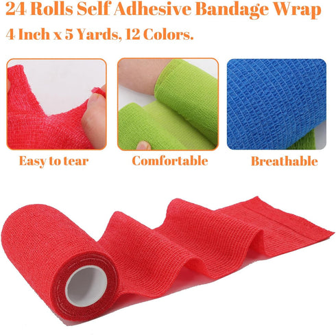 ZOVAREGE 24 4 Inch Rolls Self Adhesive Bandage Wrap, Vet Wrap for Horses Dogs Wounds Care Dressings, Elastic Self Stick