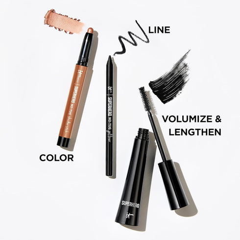IT Cosmetics Superhero Mascara - Super Elastic Stretch Black Mascara for Volume & Length, Suitable for Sensitive Eyes