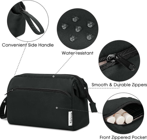 Narwey Large Women Makeup Bag, Wide-open Travel Cosmetic Organizer Toiletry Bag for Cosmetics & Accessories (Black)