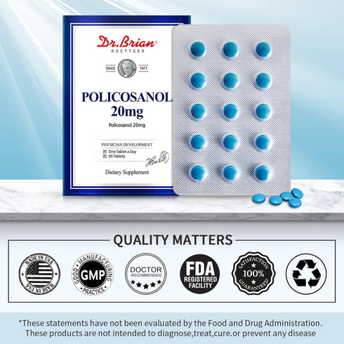 Dr. Brian Policosanol 20mg - Sugar Cane Policosanol Supplements for Body Health | Non-GMO | Vegetarian 90 Tablets