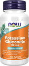 NOW Supplements Potassium Gluconate 99mg, Essential Mineral*, Easier to Swallow, 100 Tablets