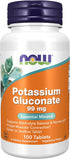 NOW Supplements Potassium Gluconate 99mg, Essential Mineral*, Easier to Swallow, 100 Tablets