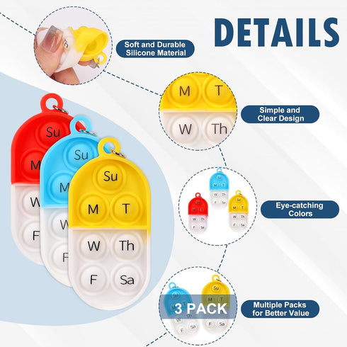 MSHUNKEJI 3 Pack 7 Blue(3) Pill Reminder Medication Pill Tracker Bottle with Ties Reusable Daily Medication Tracker