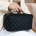 MINGRI Large Capacity Travel Cosmetic Bag for Women - Waterproof PU Leather Makeup Bag, Grid-Black