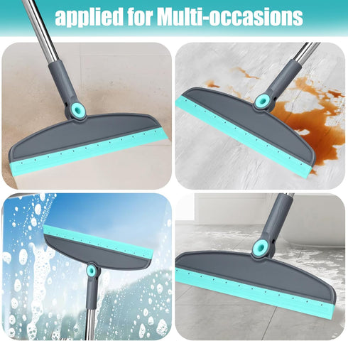 Upgrade Broom and Dustpan Set, Silicone Broom with Long Handle and Upright Standing Dustpan, Squeegee for Indoor