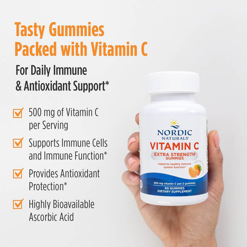 Nordic Naturals Vitamin C Extra Strength Gummies, 60 Gummies, Tangerine Flavor, Low-Sugar Immune Support