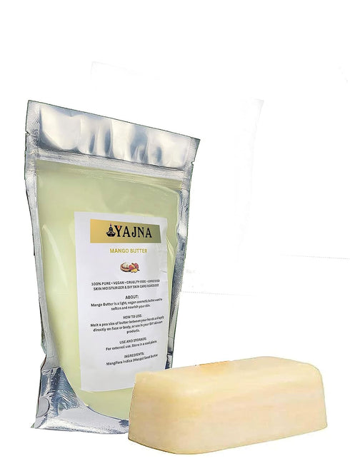 Yajna Organic Raw Mango Butter 100% Pure, Natural & Unrefined Skin Moisturizer for Face, Body & Hair, 8 OZ/230 GM