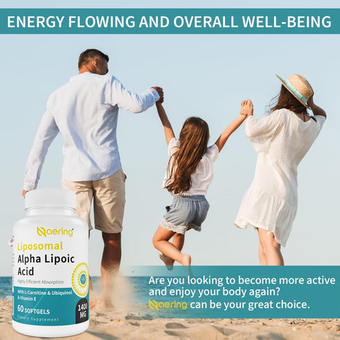 Liposomal Alpha Lipoic Acid 1400mg Softgels, ALA Supplement with L-Carnitine, Ubiquinol, Vitamin E, 120 Softgels
