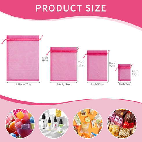 Crweety 50 Pcs Hot Pink Organza Gift Bags - 6x9 Inch Drawstring Jewelry Pouch Bags for Wedding Party Favors