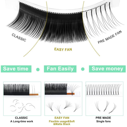 Volume Lash Extensions D-0.07-16 - Easy Fan Volume Lashes, Mega Volume Eyelash Extensions
