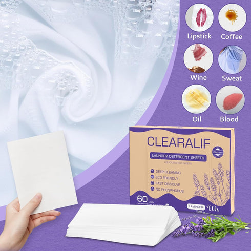 Laundry Detergent Sheets, Up to 60 Loads, Fresh Lavender, Biodegradable, Lightweight for Travel