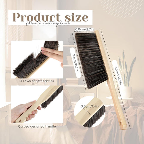 Tioncy 8 Pieces Wooden Dust Brush Hand Broom with Long Wood Handle, Soft Bristle Cleaning Brush for Outdoor Furniture