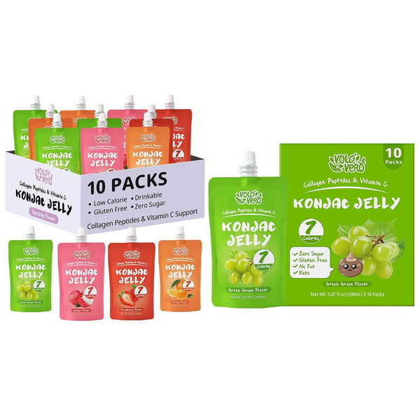 VOLO VERO Konjac Jelly Pouch Drinkable Variety Pack, 7 Calories, 20 Pack,