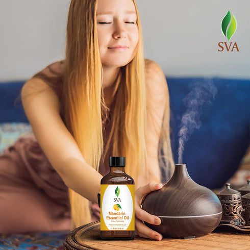 SVA Premium Mandarin Essential Oil 4oz (118ml) with Dropper for Diffuser, Aromatherapy, Hair Care & Skin Care