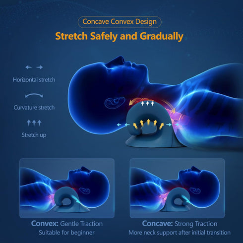 Neck Stretcher Heated Cervical Traction Device Pillow with Graphene Heating Pad for Neck Pain Relief (Dark Blue)