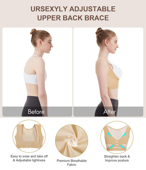 URSEXYLY Upper Back Brace for Women, Breathable Posture Corrector Support Back Straightener for Pain Relief (Beige, XL)