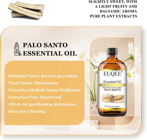 Palo Santo Essential Oil 118mL Pure Palo Santo Oil Premium Essential Oil with Glass Dropper for Diffuser, Soap Candle Making - 4Fl. Oz
