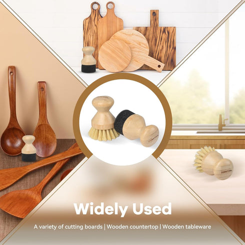 Cutting Board Oil Wax Applicator and Scrub Brush Set, Natural Bamboo with Sisal Fiber and Sponge for Utensil Care